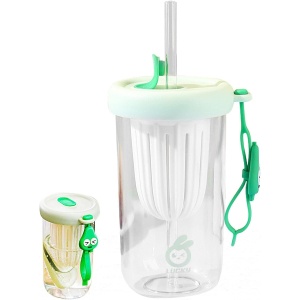 Pahar din silicon, cu capac si pai, pentru copii, anti-cadere, 500ml, Verde - Img 4
