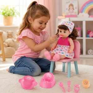 Papusa Bebelus Interactiva 31 cm, pentru Copii, Set Baby Doll cu Accesorii de Hranire si Ingrijire, +3 ani - Img 4