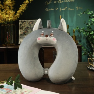 Perna de Calatorie in Forma de U, Pentru Gat si Cap, Umplutura din Spuma cu Memorie, 30x30 cm, Model Husky, Accesoriu de Voiaj, Birou, Masina, Sistem Prindere Capse, Gri - Img 4