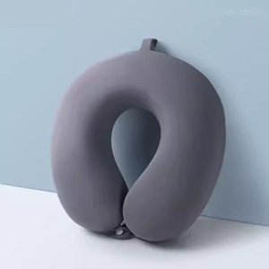 Perna de Calatorie in Forma de U, Pentru Gat si Cap, Umplutura din Spuma cu Memorie, 30x30 cm, Sistem Prindere Capse, Cutie de Depozitare, Gri - Img 4