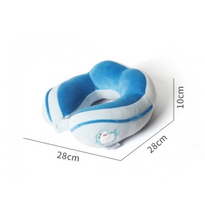 Perna de Calatorie, Pentru Gat si Cap, Umplutura din Bumbac, 28x28x10 cm, cu Model Brodat Delfin, Albastru - Img 4
