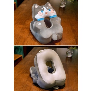 Perna din Spuma, pentru Birou, Calatorii, Model Husky, Lavabila, Umplutura de Bumbac, Spatiu Cap in Forma de 8, 30x35x30 cm, Gri - Img 4