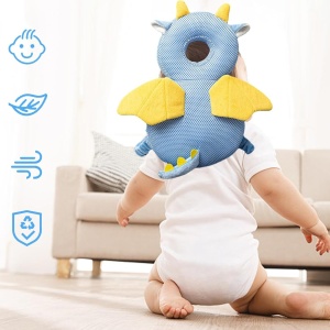 Perna tip Rucsac pentru Protectia Capului, Tetiera tip Dragon, pentru Bebelusi, Design tip Plasa, Albastru - Img 2
