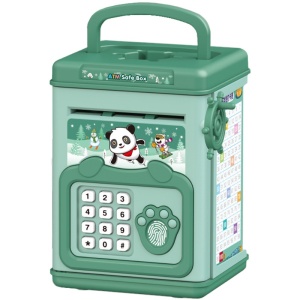 Pusculita pentru Copii, pusculita pentru economii SMART BOX cu efecte sonore, Tip ATM, cu Parola cu Amprenta, din plastic, 20 x 13.5 x 11.5 cm Verde