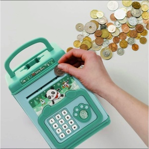 Pusculita pentru Copii, pusculita pentru economii SMART BOX cu efecte sonore, Tip ATM, cu Parola cu Amprenta, din plastic, 20 x 13.5 x 11.5 cm Verde - Img 4