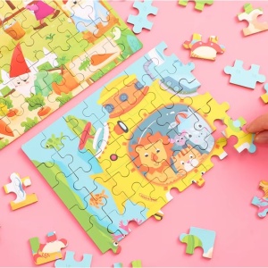 Puzzle 60 de Piese din Lemn in Cutie Metalica, Model Submarin, Educativ, Dezvoltare Abilitati Cognitive, pentru Prescolari, 22.5x13.5 cm - Img 4