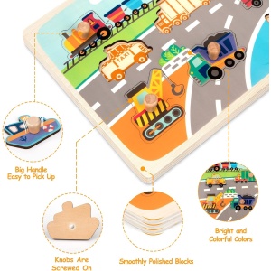 Puzzle Montessori din Lemn pentru Copii, 0-3 Ani, 3D, Model Transporturi, Educativ, Intuitiv, Creativ, 9 Piese, 30x22.5x0.8 cm, Multicolor - Img 6