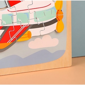Puzzle Montessori din Lemn pentru Copii, 3D, 0-3 Ani, Model Avion, Educativ, Intuitiv, Creativ, 6 Piese, 15x15x0.5 cm, Multicolor - Img 4