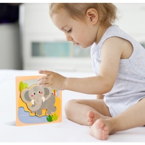 Puzzle Montessori din Lemn pentru Copii, 3D, 0-3 Ani, Model Elefant, Educativ, Intuitiv, Creativ, 4 Piese, 15x15x0.5 cm, Multicolor - Img 4