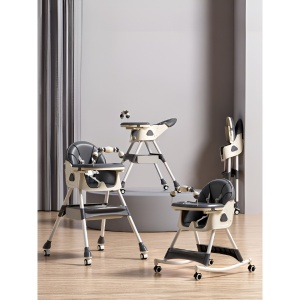 Scaun de Masa pe Roti pentru Copii, 2 Tavite si Husa Detasabile, Multifunctional, Balansoar, de la 6 Luni, Gri - Img 4