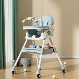 Scaun de Masa pe Roti pentru Copii, 2 Tavite si Husa Detasabile, Multifunctional, Stabil, Centura de Siguranta, Spatar Reglabil Moale, Balansoar, Cos de Depozitare, de la 6 Luni, Verde - Img 3