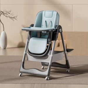 Scaun de Masa pentru Bebelusi si Copii, 2 Tavite si Husa Detasabile, Multifunctional, Inaltime Ajustabila, Spatar Reglabil Moale, 100x50x80cm, de la 6 Luni, Albastru - Img 4