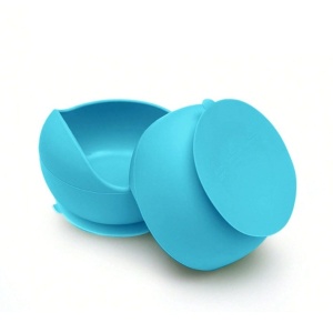 Set 10 Piese Servire Masa. pentru Bebelusi si Copii, din Silicon/Lemn, cu Ventuze Anti-alunecare, fara Alergeni. +6 Luni, Model Elefant - Img 4