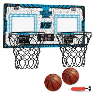 Set 2 Cosuri de Baschet pentru Copii, cu Tablou de Bord Electronic, Pentru 2 Jucatori, Minge, Pompa, 2 Moduri, Interior/Exterior, Inel Metalic si Rabatabil cu Arc, Luminos, 60x31x6 cm, Multicolor - Img 5