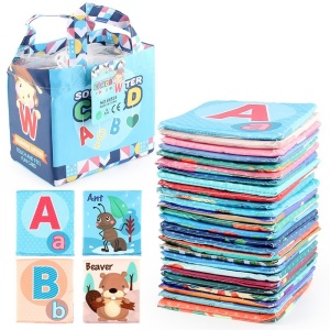 Set 26 Carduri din Panza cu Doua Fete, Model Litere, Educational, Interactiv, Saculet Inclus, Multicolor - Img 1