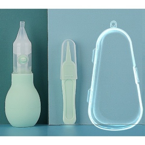Set Aspirator Nazal pentru Copii, Manual, Anti-Reflux, cu Pompita, Usor de Curatat, Varf din Silicon, 11.2x4cm, Verde - Img 3