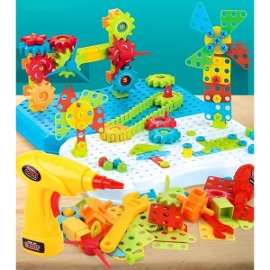Set Constructie Bormasina Magica cu Servieta, 310 Piese, Albastru, Piese Multicolore, Plastic, 31x46 cm - Img 2
