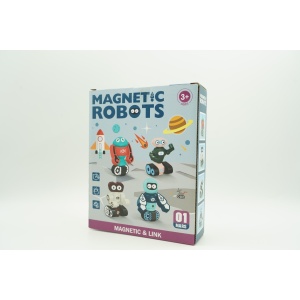 Set inteligent de blocuri magnetice pentru copii, 7 piese, cutie depozitare, robotel, albastru - Img 3