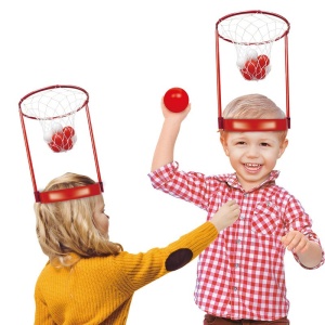 Set Interactiv pentru Copii, Joc cu Doua Cosuri de Baschet de Pus pe Cap, Joc Dublu, 20 de Mingi Albe si Rosii, Multicolor - Img 4