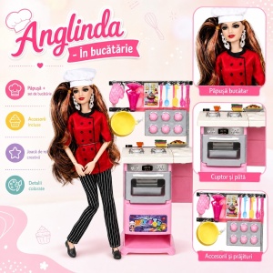 Set Jucarie cu Papusa Bucatareasa, Aragaz si Accesorii de Gatit, 3+ Ani - Img 3