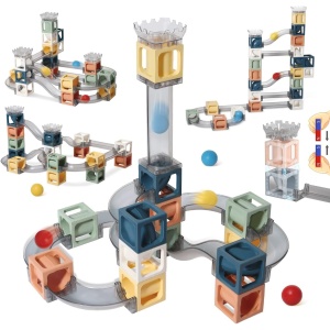 Set piese magnetice de constructie, Cu tobogane si bile, 41 piese, Multicolor