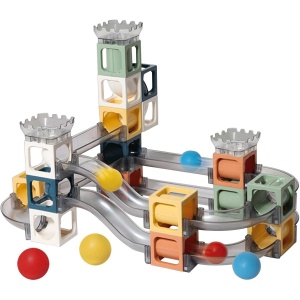 Set piese magnetice de constructie, Cu tobogane si bile, 41 piese, Multicolor - Img 3