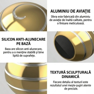 Sfera Fidget Spinner Metalic, Corp Aliaj Zinc, Rulment Inox, Jucarie Antistres pentru Focus si Relaxare, Diametru 40 mm, Gadget pentru Birou, Scoala, Cadou pentru Copii si Adulti, Auriu - Img 4