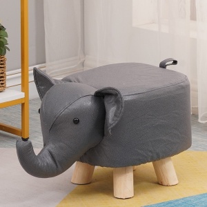 Taburet pentru Copii, Scaun Tip Taburet, Model Elefant, din Lemn Masiv, Scaun pentru Copii, 30 x 25 x 25 cm, Gri inchis