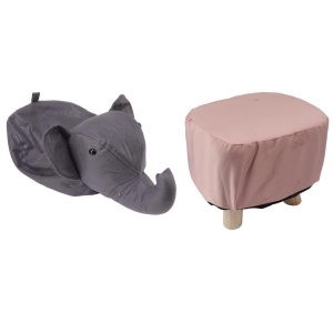 Taburet pentru Copii, Scaun Tip Taburet, Model Elefant, din Lemn Masiv, Scaun pentru Copii, 30 x 25 x 25 cm, Gri inchis - Img 3