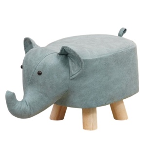 Taburet pentru Copii, Scaun Tip Taburet, Model Elefant, din Lemn Masiv, Scaun pentru Copii, 30 x 25 x 25 cm, Albastru - Img 2
