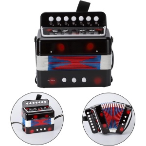 Acordeon Pentru Copii, Acordeon Jucarie pentru Educatie Timpurie, 7 butoane 2 bass, Acordeon Instrument Muzical pentru Copii, 18 x 17 x 10 cm, Negru - Img 4