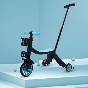 Bicicleta 8 in 1, Transformabila, Multifunctionala, Reglare Inaltime, cu Maner de Impingere Detasabil, Tricicleta, Trotineta, 3 Roti, Pedale, Cosulet, 3-6 Ani, Albastru - Img 4