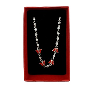 Bratara pentru Copii, Jolie, Argint 925, Model Fluture, cu Email si Zirconiu, 22 cm/4.4g Argintiu/Rosu inchis - Img 2