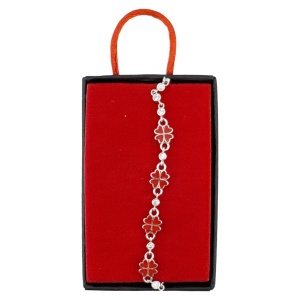 Bratara pentru Copii, Jolie, Argint 925, Model Trifoi, cu Email si Zirconiu, 22 cm/4.4g Argintiu/Rosu - Img 2