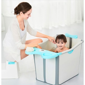 Cada Pliabila pentru Baie, din PP+TPE, pentru Copii +6 Luni, Model Ursulet, Scaun de Interior, Detasabil, 82 x 50 x 54 cm, Albastru - Img 3