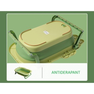 Cada Pliabila pentru Baie, din PP+TPR, pentru Copii 0-6 Ani, Model Crocodil, Dop de Scurgere, 80x54x21 cm, Verde - Img 4