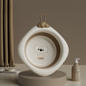 Cada Pliabila pentru Baie pentru Copii, Cadita pentru Bebelusi, Model Romb pentru Fata Koala, Maro, 30x30x3.5 cm, 4L - Img 6