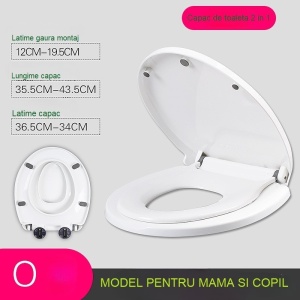 Capac de Toaleta cu Reductie 2 in 1, pentru Copii si Adulti, Coborare Lenta si Silentioasa, Instalare Usoara, din PP5 , in Forma de O, Alb - Img 2