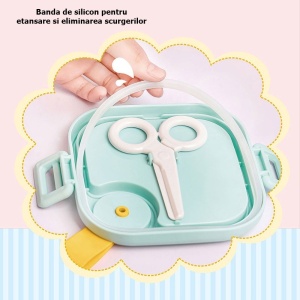 Caserola pentru copii lunch box, 750 ml, doua boluri, lingura, foarfeca din plastic, rezistenta la scurgeri, Roz - Img 2