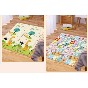 Covoras pentru Copii, cu 2 Fete, Model Litere/Girafe, din XPE+PE, Impermeabil, Antiderapant, Protectie Termica, +3 Luni, Pliabil, 180 x 200 x 1 cm, Multicolor - Img 3