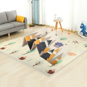 Covoras pentru Copii, cu 2 Fete, Model Padure/Elefanti, din XPE+PE, Impermeabil, Antiderapant, Protectie Termica, +3 Luni, Pliabil, 180 x 200 x 1.5 cm, Multicolor - Img 3