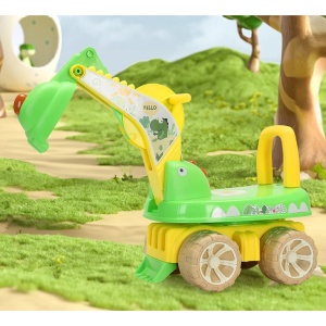 Excavator pentru Copii, 1-3 Ani, Greutate Portanta 30 kg, Muzica si Lumini, Rotatie 360 Grade, 45 x 31 x 35 cm, 4 Roti, Verde - Img 3