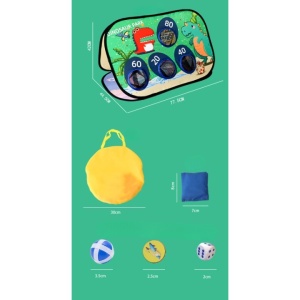 Joc pentru Copii, Aruncarea Sacilor cu Nisip, Sageti, 8 Mingi, 4 Saci, Geanta Portabila, Interactiv, Model Dinozauri, 77.5x44.5x42 cm, Multicolor - Img 6