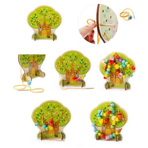 Jucarie Educativa Montessori 2 in 1 din Lemn, Model Pomul cu Fructe, 102 piese, Dezvoltare Motricitate Fina, Copii 3+ ani,Multicolor - Img 3