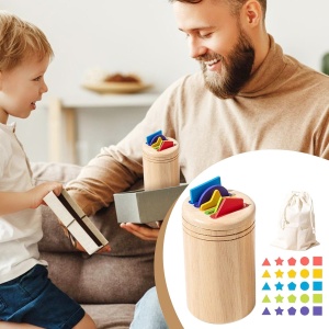 Jucarie Educativa Montessori din Lemn, 28 Piese, Sortator cu Forme Geometrice, 2+ ani, 11.3 x 7 cm, Multicolor - Img 5