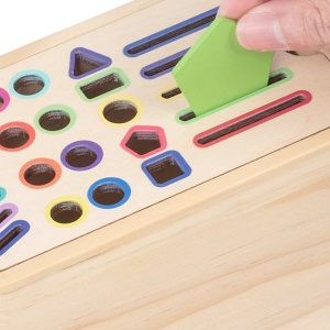 Jucarie Educativa Montessori din Lemn, Cutie Sortare Forme, Culori si Betisoare, Joc de Insirare, 56 piese,3+ ani, Multicolor - Img 4