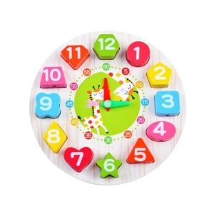 Jucarie Educativa , Tip Montessori, Model Ceas Girafa, din Lemn, + 36 Luni, 12 Piese, 17 cm, Multicolor - Img 3