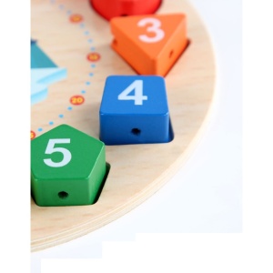 Jucarie Educativa , Tip Montessori, Model Ceas Pinguin, din Lemn, + 36 Luni, 12 Piese, 17.2 cm, Multicolor - Img 4