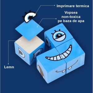 Jucarie Pentru Copii Montessori , Cub din Lemn, 64 de Carti Distractive,+3 ani, multicolor - Img 4