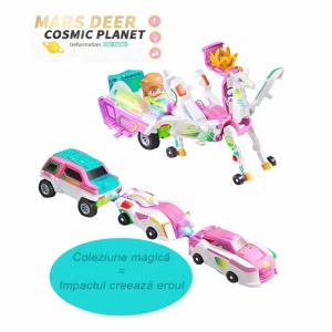 Jucarie Transformer Magnetica 3 in 1, 3 Masini Care se Transforma in Pegas Inaripat, Atractie Magnetica, 3+ Ani, din ABS, Roz - Img 3